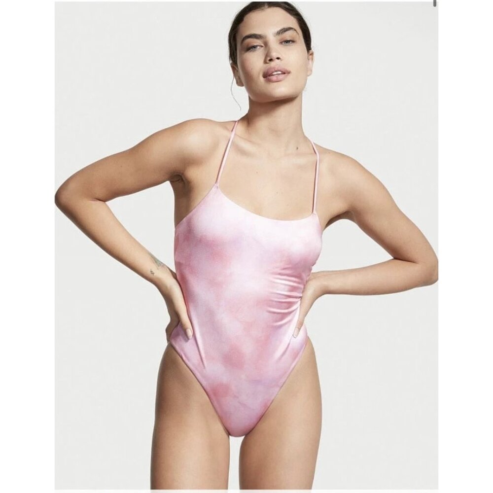 Victoria's Secret Swim VS Scoop One-Piece Swimsuit tie dye pink size XL New - Picture 1 of 10